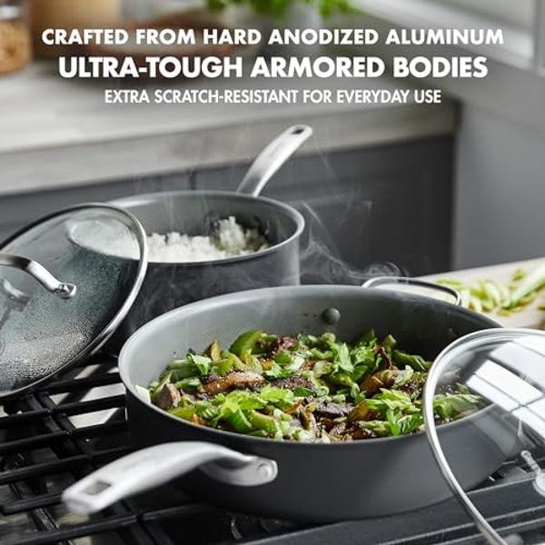 GreenPan Chatham Hard Anodized Healthy Ceramic Nonstick 10 Piece Cookware Pots and Pans Set, Frying Pan Skillets, Saucepans, Saute Pan, Stockpot, Lids, PFAS & PFOA-Free, Dishwasher