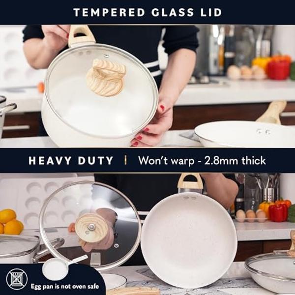 Home Hero Pots and Pans Set Non Stick - Induction Compatible Kitchen Cookware Sets + Bakeware Sets - Non Stick, PFOA Free, Oven Safe Pot and Pan Set Nonstick (23 Pcs - Cream)