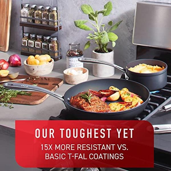 T-fal Platinum Hard Anodized Nonstick Cookware Set 12 Piece Oven Broiler Safe 500F, Lid Safe 350F Pots and Pans, Dishwasher Safe Black