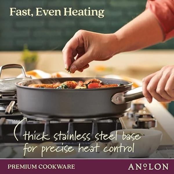 Anolon Accolade Forged Hard Anodized Nonstick Cookware Pots and Pans Set, 12 Piece - Moonstone Gray