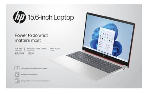 HP 15.6-Inch HD Pentium N200 1.8GHz Intel UHD Graphics 4GB RAM 128 SSD Windows 11 Laptop with 1-Year Microsoft 365 (Scarlet Red)