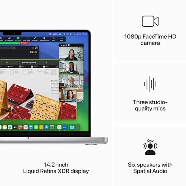 Apple 2023 MacBook Pro Laptop M3 chip with 8‑core CPU, 10‑core GPU: Built for Apple Intelligence, 14.2-inch Liquid Retina XDR Display, 8GB Unified Memory, 1TB SSD Storage; Silver