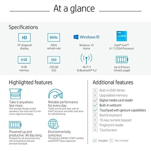 HP 14in High Performance Laptop, Intel i3-1115G4 Up to 4.1 GHz , 8GB DDR4 RAM, 256GB SSD, WiFi, Bluetooth, Webcam, HDMI, Camo, Windows 10