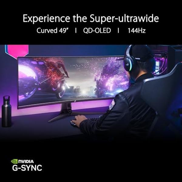 ASUS ROG Swift 49” Curved QD-OLED Gaming Monitor (PG49WCD) - Dual QHD 32:9 (5120x1440), 144Hz, 0.03ms, G-SYNC Compatible, Smart-KVM, 90W USB-C PD