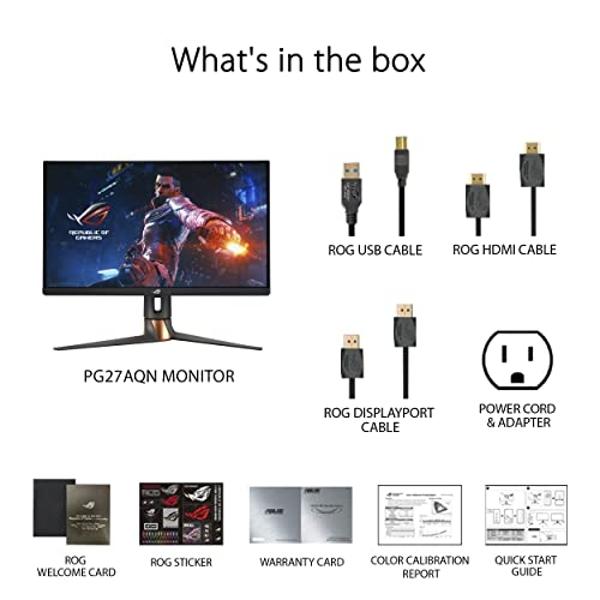 ASUS ROG Swift 360Hz 27” 1440P HDR Gaming Monitor (PG27AQN) - QHD (2560 x 1440), Fast IPS, 1ms, G-SYNC, Eye Care, HDMI, DisplayPort, USB, Ergonomic Design, VESA Wall Mountable, HDR