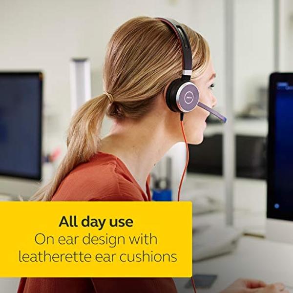 Jabra Evolve 40 Professional Wired Headset, Stereo, MS-Optimized – Telephone Headset for Greater Productivity, Superior Sound for Calls and Music, 3.5mm Jack/USB Connection, All-Da
