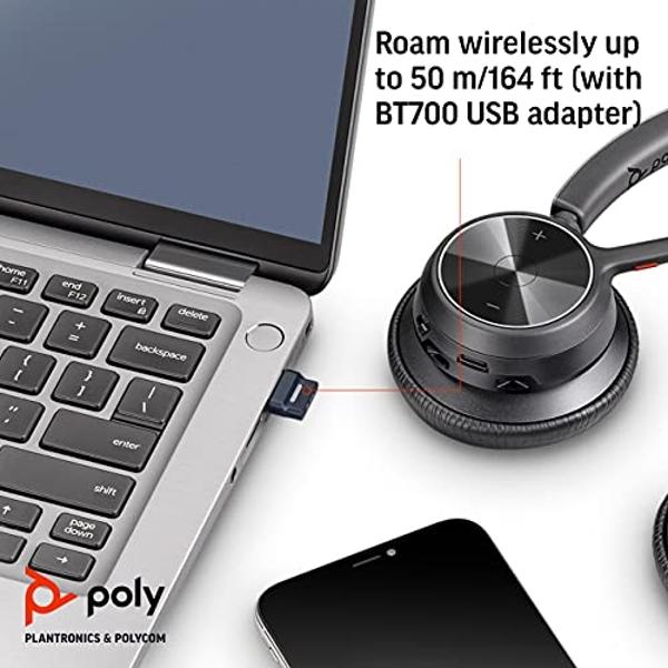 Poly - Voyager 4320 UC Wireless Headset (Plantronics) - Headphones with Boom Mic - Connect to PC/Mac via USB-A Bluetooth Adapter, Cell Phone via Bluetooth - Works with Teams, Zoom 