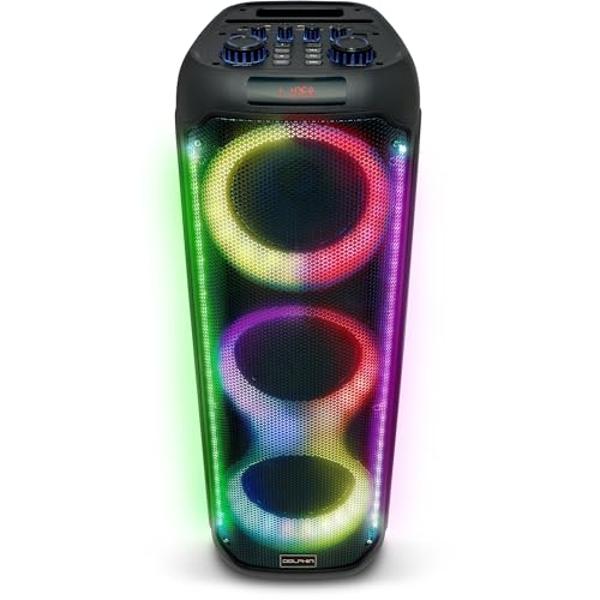 Dolphin KaraokeBox 380: Triple 8" Bluetooth Party Speaker – Powerful Sound System, Long-Lasting Rechargeable Battery, LED Lights, 35-Inch Tall, Portable Design, AUX/USB/TF/Bluetoot