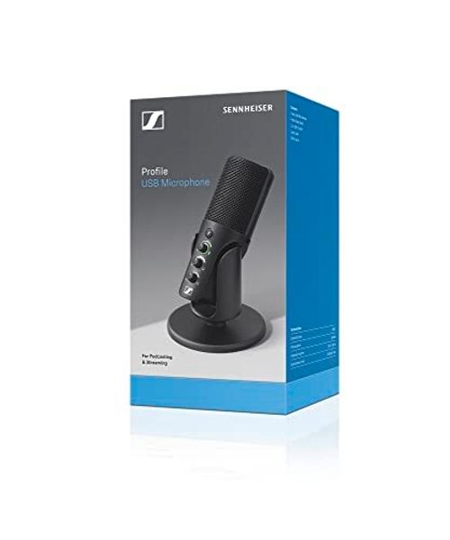 SENNHEISER Professional Profile - USB Cardioid Condenser Microphone & Table Stand, 1.2 m USB-C Cable - Mute Button, Built-in Headphone Jack, Gain, Mix & Volume Control, for PC & Ma