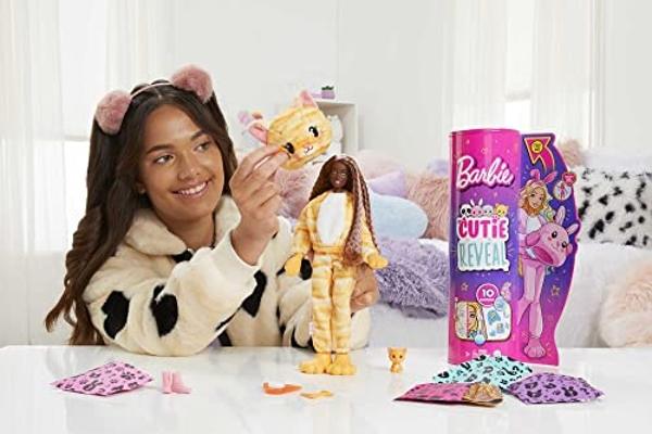 Barbie Cutie Reveal Doll, Kitty Plush Costume, 10 Surprises Including Mini Pet & Color Change