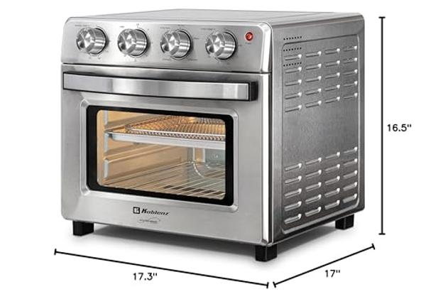 Koblenz Air Fryer Toaster Smart Oven, 4-in-1 Kitchen Countertop Convection, 27-Quarts XL, 100°-500°F Temperature Controls, Top and Bottom Heater, Adjustments Brushed Stainless Stee