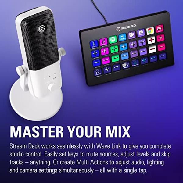 Elgato Wave:3 White - Premium Studio Quality USB Condenser Microphone for Streaming, Podcast, Gaming and Home Office, Free Mixer Software, Anti-Distortion, Plug ’n Play, for Mac, P