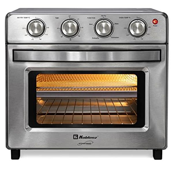 Koblenz Air Fryer Toaster Smart Oven, 4-in-1 Kitchen Countertop Convection, 27-Quarts XL, 100°-500°F Temperature Controls, Top and Bottom Heater, Adjustments Brushed Stainless Stee