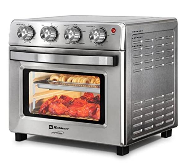 Koblenz Air Fryer Toaster Smart Oven, 4-in-1 Kitchen Countertop Convection, 27-Quarts XL, 100°-500°F Temperature Controls, Top and Bottom Heater, Adjustments Brushed Stainless Stee
