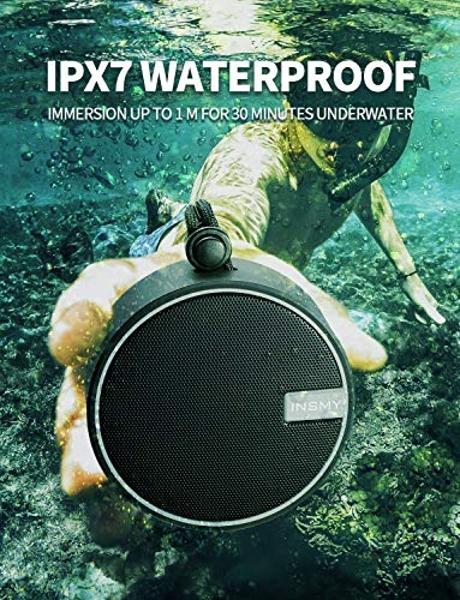 INSMY C12 IPX7 Waterproof Shower Bluetooth Speaker, Portable Small Speaker, Speakers Bluetooth Wireless Loud Clear Sound Support TF Card Suction Cup for Kayak Canoe Beach Gift (Bla