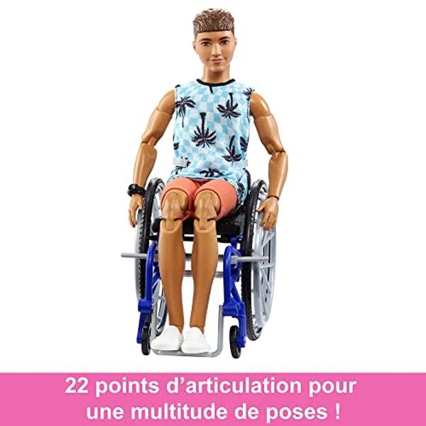 Barbie Ken Fashionistas Doll #195 with Wheelchair & Ramp Wearing Removable Beach Shirt, Orange Shorts & Accessories