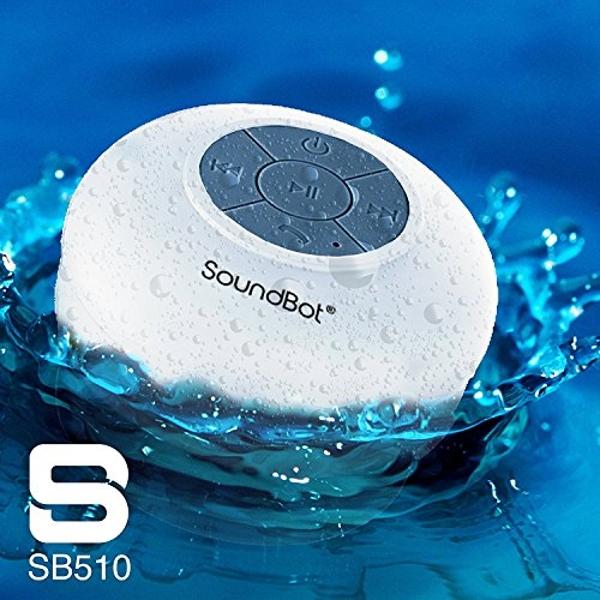 SoundBot® SB510 HD Water Resistant Bluetooth 4.0 Shower Speaker, Handsfree Portable Speakerphone with Built-in Mic, 6hrs of Playtime, Control Buttons and Dedicated Suction Cup for 