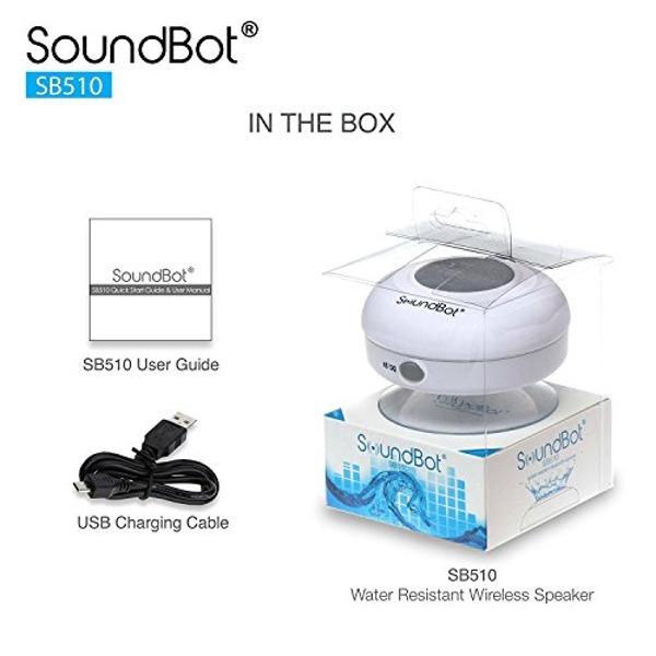 SoundBot® SB510 HD Water Resistant Bluetooth 4.0 Shower Speaker, Handsfree Portable Speakerphone with Built-in Mic, 6hrs of Playtime, Control Buttons and Dedicated Suction Cup for 