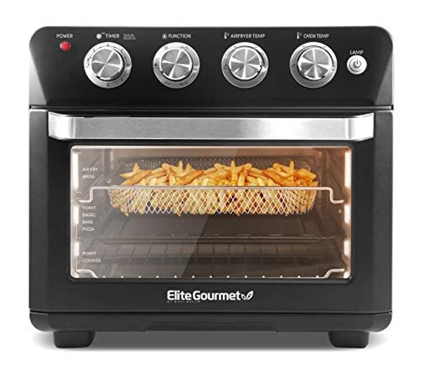 Elite Gourmet EAF9100# Maxi-Matic Electric 25L Air Fryer Oven, 1640 Watts Oil-Less Convection Oven 12" Pizza Extra Large Capacity, Grill, Bake, Roast, Air Fryer, Black