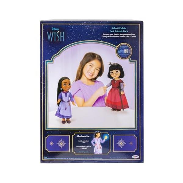 Disney's Wish Asha & Dahlia Dolls Best Friends Pack, 14 Inches Tall, Each with Movie Authentic Outfits and Accessories