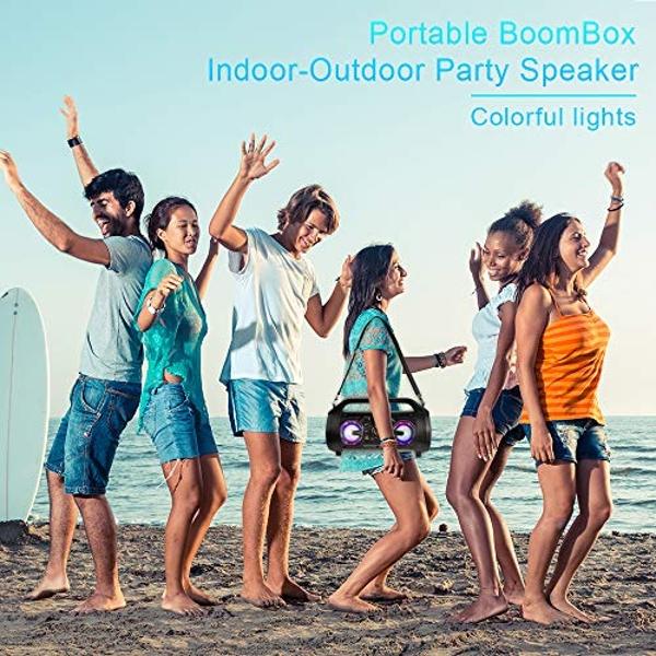 Portable Bluetooth Speaker with Subwoofer, Wireless Speakers with Booming Bass, FM Radio, RGB Lights, EQ, Stereo Sound, 10H Playtime, 30W Loud Speaker for Home, Outdoor, Party, Tra
