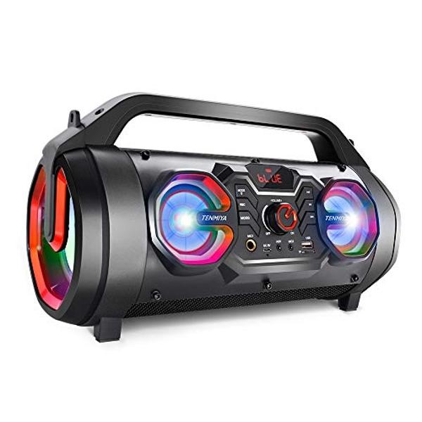 Portable Bluetooth Speaker with Subwoofer, Wireless Speakers with Booming Bass, FM Radio, RGB Lights, EQ, Stereo Sound, 10H Playtime, 30W Loud Speaker for Home, Outdoor, Party, Tra