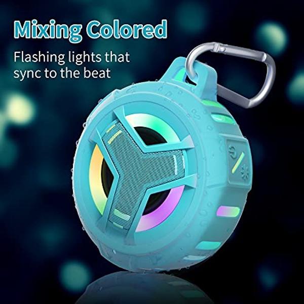 EBODA Waterproof Bluetooth Shower Speaker, IPX7 Floating Portable Wireless Small Speakers, 24H Playtime with RGB Light for Kayak, Beach, Pool Accessories, Gifts for unisex -Sky Blu