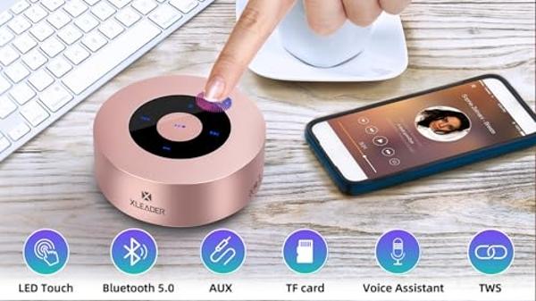 XLEADER [Smart Touch] Mini Bluetooth Speaker SoundAngel A8 (3rd Gen) Premium Rose Gold with Portable Waterproof Case Mic TF Card Aux, for iPhone iPad Shower Electronic Christmas Xm