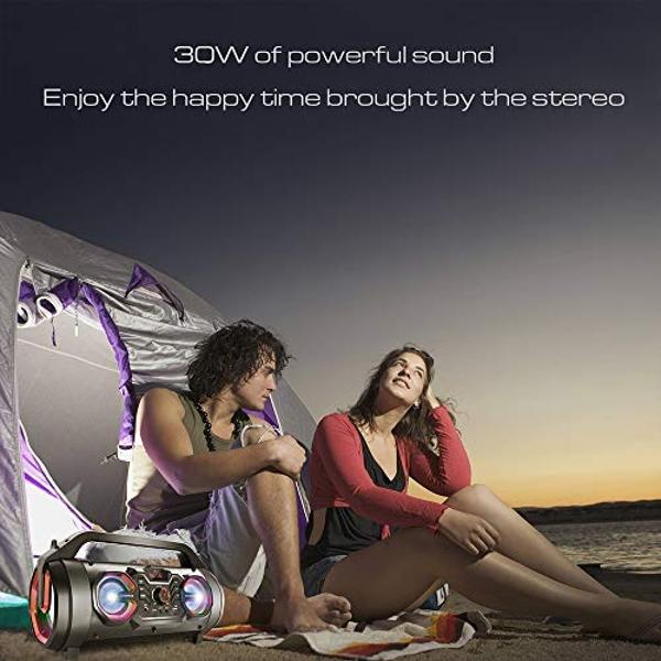 Portable Bluetooth Speaker with Subwoofer, Wireless Speakers with Booming Bass, FM Radio, RGB Lights, EQ, Stereo Sound, 10H Playtime, 30W Loud Speaker for Home, Outdoor, Party, Tra