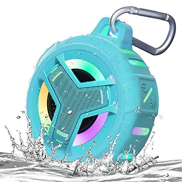 EBODA Waterproof Bluetooth Shower Speaker, IPX7 Floating Portable Wireless Small Speakers, 24H Playtime with RGB Light for Kayak, Beach, Pool Accessories, Gifts for unisex -Sky Blu