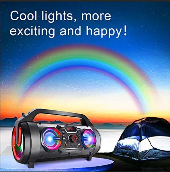 Portable Bluetooth Speaker with Subwoofer, Wireless Speakers with Booming Bass, FM Radio, RGB Lights, EQ, Stereo Sound, 10H Playtime, 30W Loud Speaker for Home, Outdoor, Party, Tra