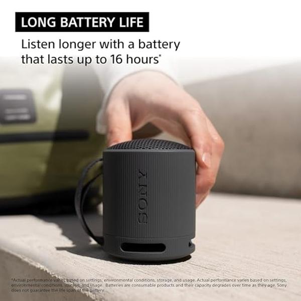 Sony SRS-XB100 Wireless Bluetooth Portable Lightweight Super-Compact Travel Speaker, Durable IP67 Waterproof & Dustproof Shower Speaker, 16 Hour Battery, Versatile Strap, & Hands-f