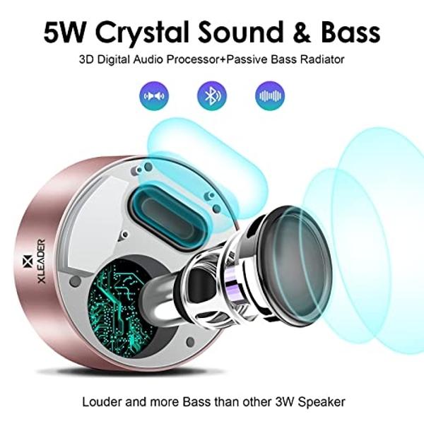 XLEADER [Smart Touch] Mini Bluetooth Speaker SoundAngel A8 (3rd Gen) Premium Rose Gold with Portable Waterproof Case Mic TF Card Aux, for iPhone iPad Shower Electronic Christmas Xm