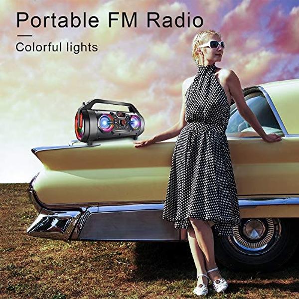 Portable Bluetooth Speaker with Subwoofer, Wireless Speakers with Booming Bass, FM Radio, RGB Lights, EQ, Stereo Sound, 10H Playtime, 30W Loud Speaker for Home, Outdoor, Party, Tra