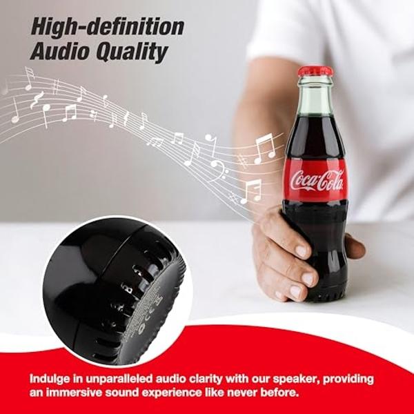 Official Coca-Cola Bottle Shaped Bluetooth Speaker – Portable Wireless Speaker with Bluetooth 5.0, Deep Bass, AUX Input, Long Battery Life – Loud HD Sound for Home, Travel, Party &