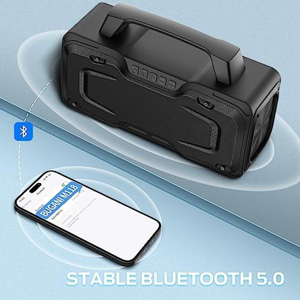 BUGANI Bluetooth Speaker, 80W Powerful Portable Wireless Speaker IPX7 Waterproof Speaker, Outdoor Loud Speaker with Handle 24H Playtime, Support Microphone AUX USB Suitable for Par