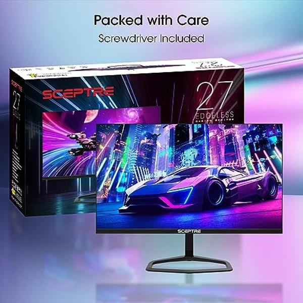 CRUA 27" Curved Gaming Monitor, FHD 1920x1080P, 144Hz/180Hz Computer Monitor, 1800R VA Screen, 120% sRGB, AMD FreeSync, HDMI & DP, Wall Mount Install- Black