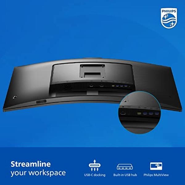 Philips 34E1C5600HE 34'' UltraWide QHD 21:9 Monitor with Built-in Windows Hello Webcam & Noise Canceling Mic, USB-C Docking, Stereo Speakers, 100Hz, 4-Year Advance Replacement