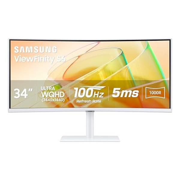 SAMSUNG 34” ViewFinity S65TC Series Ultra-WQHD 1000R Curved Computer Monitor, HDR10, 100Hz, AMD FreeSync, Thunderbolt 4, Height Adjustable Stand, Built-in Speakers, Eye Care, LS34C