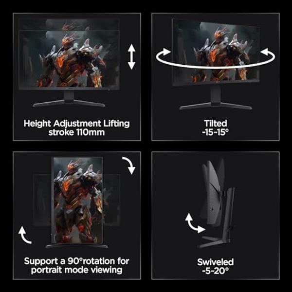 KOORUI Monitor, 27" QHD IPS Gaming Monitor, 170Hz, 1ms, HDR400, Compatibility G-Sync and FreeSync, Tilt Pivot Swivel Vertical Height Adjustable，2 HDMI 2.0 & 1 DisplayPor 1.4, 27E3Q