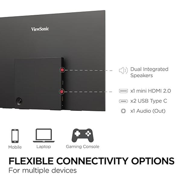 ViewSonic VX1655-4K-OLED 15.6 Inch 4K UHD Portable OLED Monitor with 2 Way Powered 60W USB C, Mini HDMI, Dual Speakers, and Built-in Stand with Magnetic Cover