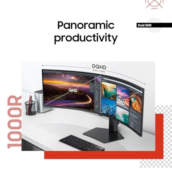 Samsung 49” Business Curved Ultrawide Dual QHD Computer Monitor, USB-C, DisplayPort, HDMI, 120Hz, VESA DisplayHDR 400, Built-in Speakers, Height Adjustable Stand, Eye Care, LS49C95