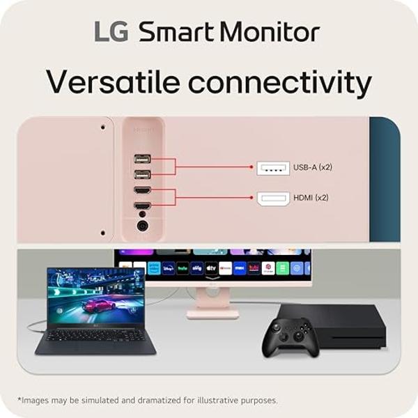 LG 27SR50F-P Smart Monitor 27-Inch FHD (1920x1080) IPS Display, webOS 23, HDR 10, x2 Built-in Speakers, AirPlay 2, Screen Share, Bluetooth, ThinQ App, Remote Control, Pink