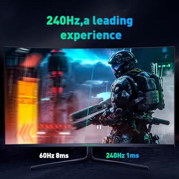TITAN ARMY 32 Inch 240Hz 1440P Gaming Monitor Curved, 2K QHD 2560 x 1440 1ms, Adaptive Sync, 1500R Frameless VA, 124% sRGB, HDMI 2.1, DisplayPort 1.4, HDR400, Low Blue Light, VESA 