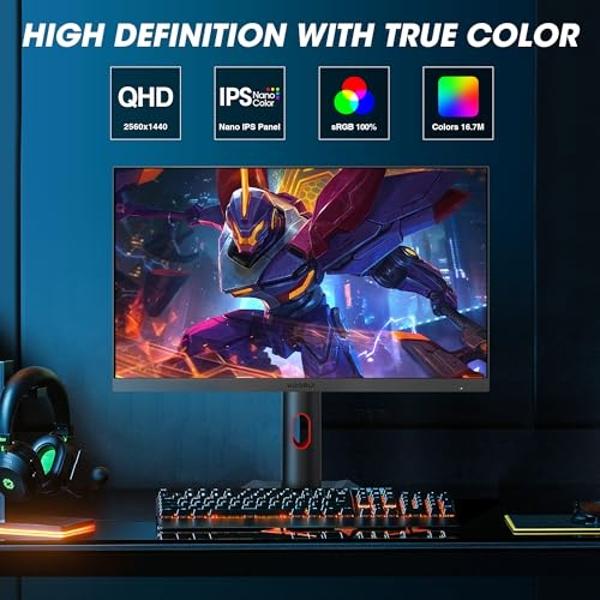 KOORUI Gaming Monitor, QHD 24" Nano IPS Display, 1440P 165Hz Computer Monitor, 1ms 2K PC Screen, 100% sRGB, Adaptive Sync, Height/Tilt/Pivot Adjustment, HDMI, DisplayPort, GP01