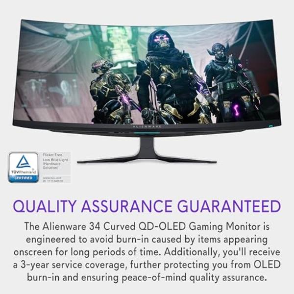 Alienware AW3423DW Curved Gaming Monitor 34.18 inch Quantom Dot-OLED 1800R Display, 3440x1440 Pixels at 175Hz, True 0.1ms Gray-to-Gray, 1M:1 Contrast Ratio, 1.07 Billions Colors - 
