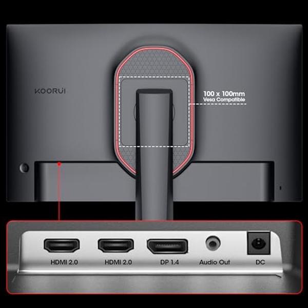 KOORUI Gaming Monitor, QHD 24" Nano IPS Display, 1440P 165Hz Computer Monitor, 1ms 2K PC Screen, 100% sRGB, Adaptive Sync, Height/Tilt/Pivot Adjustment, HDMI, DisplayPort, GP01