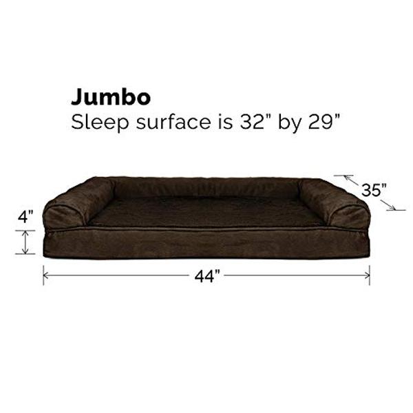 Furhaven Cooling Gel Dog Bed for Large Dogs w/ Removable Bolsters & Washable Cover, For Dogs Up to 95 lbs - Plush & Suede Sofa - Espresso, Jumbo/XL
