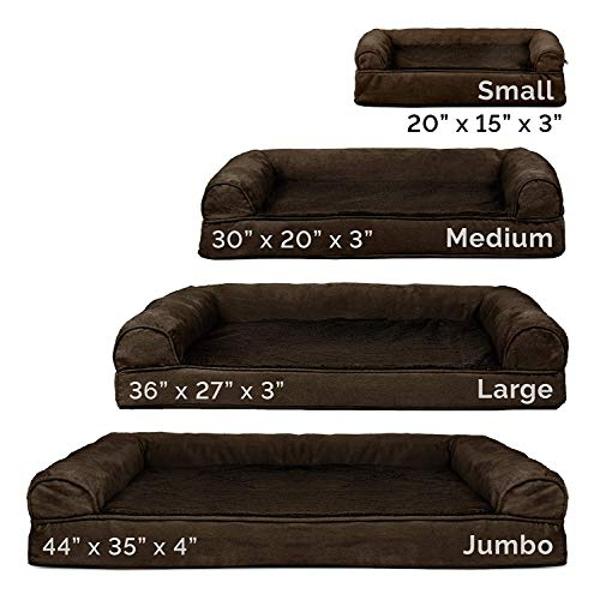 Furhaven Cooling Gel Dog Bed for Large Dogs w/ Removable Bolsters & Washable Cover, For Dogs Up to 95 lbs - Plush & Suede Sofa - Espresso, Jumbo/XL