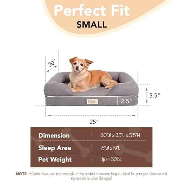 Chester Small Dog Bed - Orthopedic Memory Foam Mattress, Calming Couch, Wall Rim Pillow, Water Resistant, Washable Cover, Non-Slip, Cocoa Brown